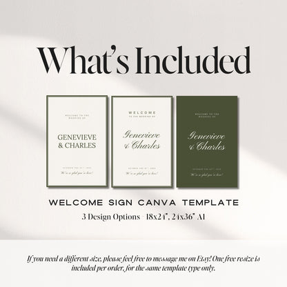 Old Money Olive Green Wedding Welcome Sign – Classic Estate Canva Template