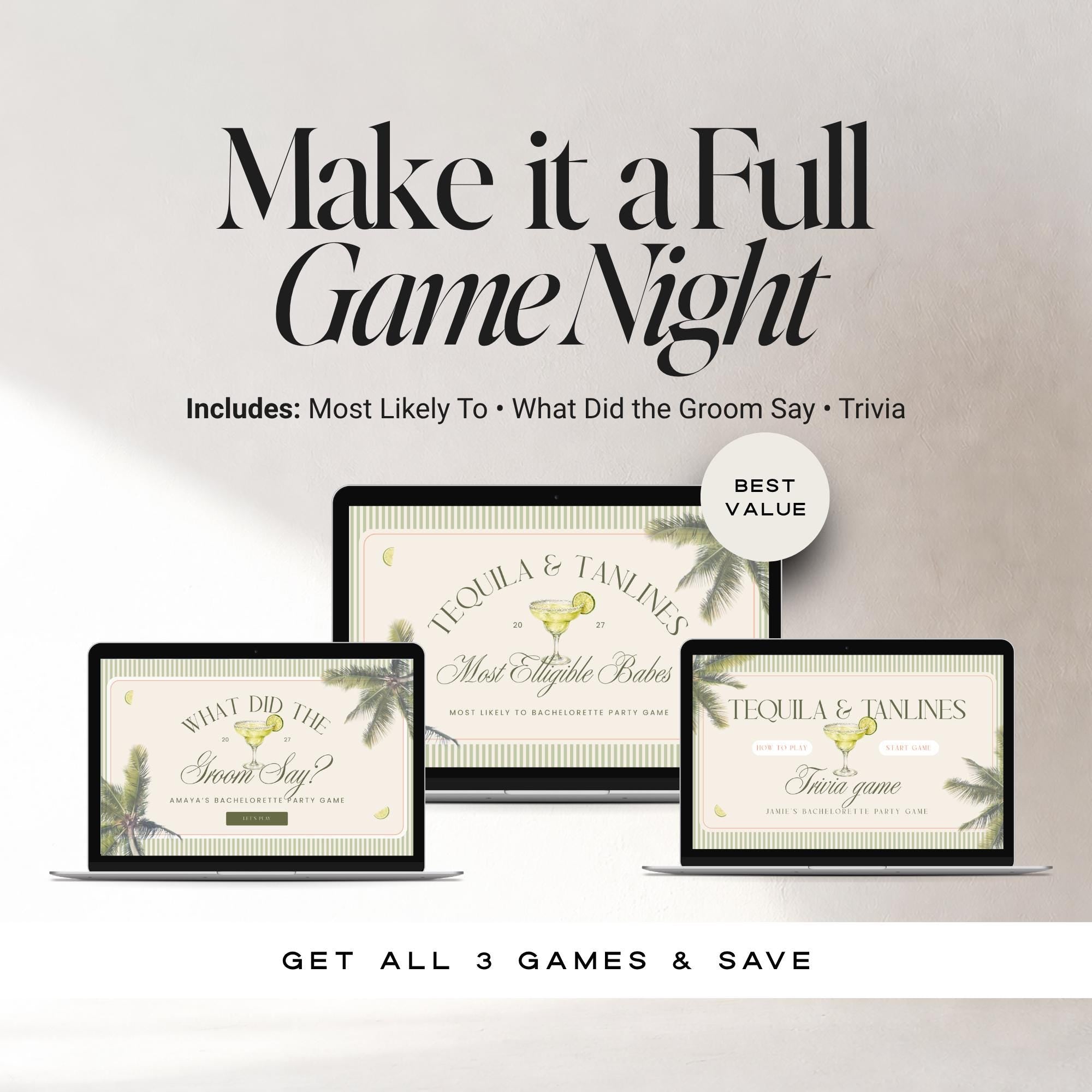 Tequila &amp; Tanlines What Did The Groom Say Game | Animated Canva Bachelorette Game