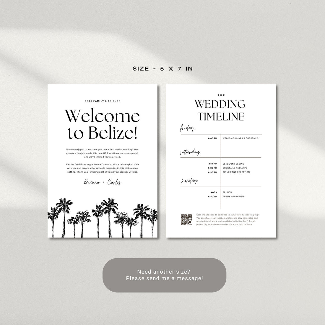 Wedding Welcome Letter &amp; Weekend Itinerary Template – Destination Wedding Canva (5x7)