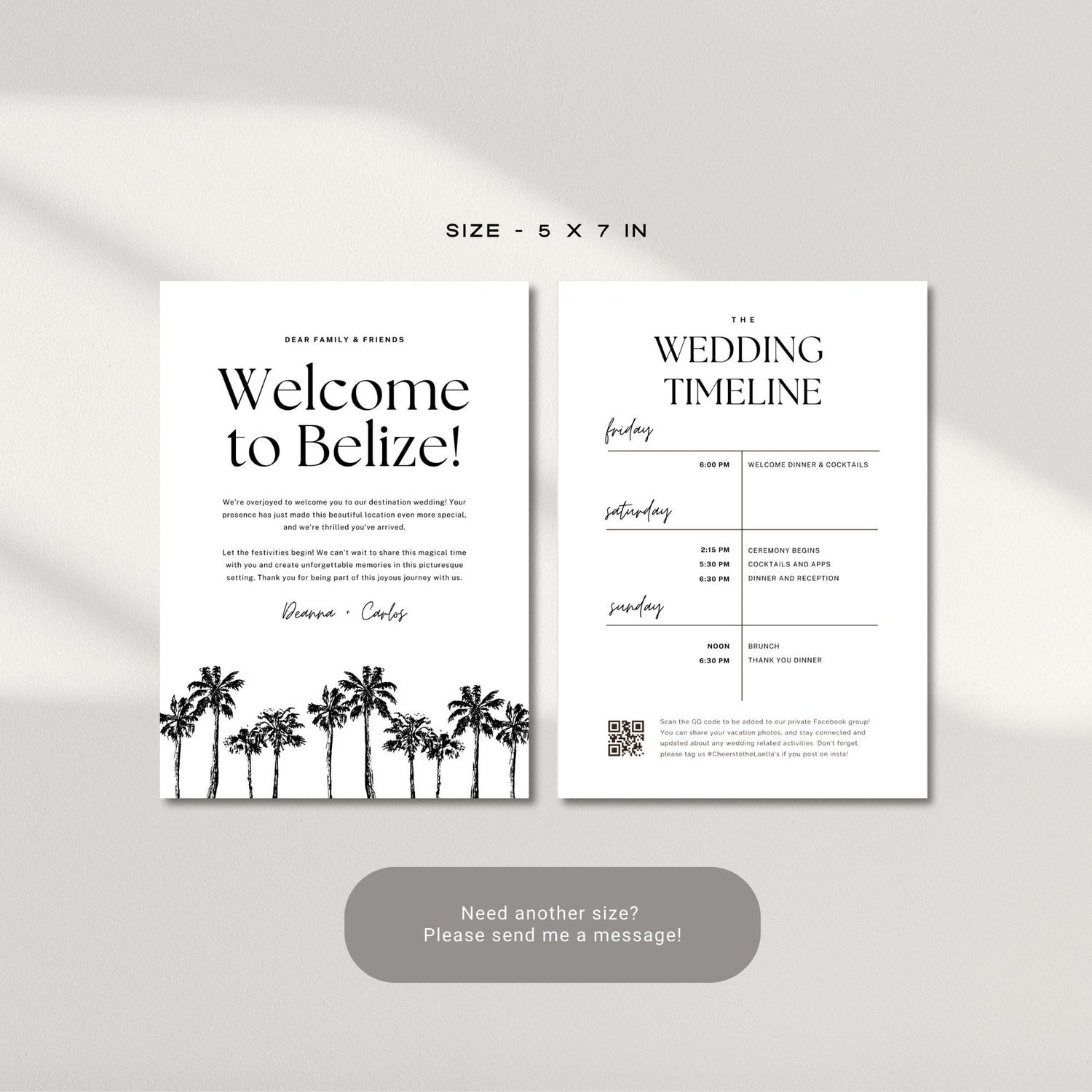 Wedding Welcome Letter &amp; Weekend Itinerary Template – Destination Wedding Canva (5x7)
