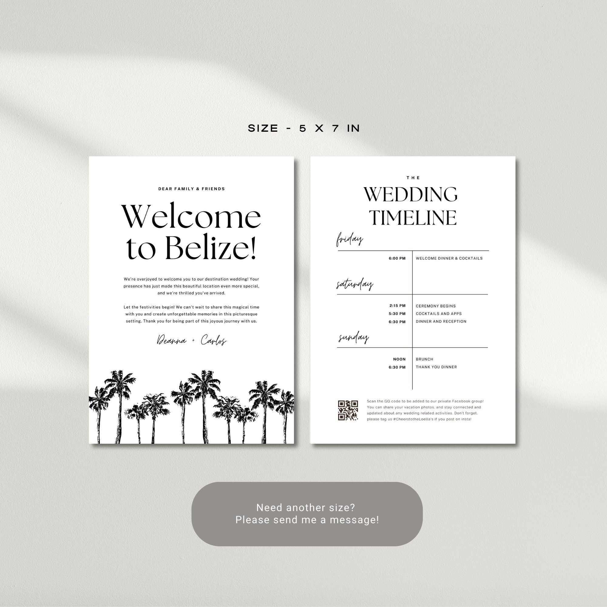 Wedding Welcome Letter &amp; Weekend Itinerary Template – Destination Wedding Canva (5x7)