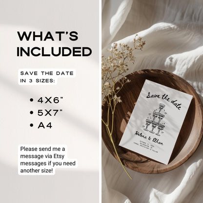 Hand-Drawn Wedding Save the Date Template – Whimsical Printable Canva Invitation