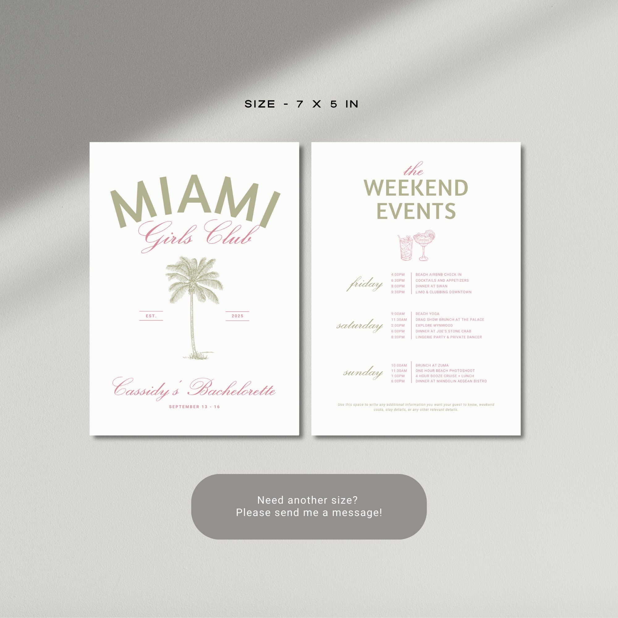 Miami Bachelorette Invitation &amp; Itinerary – Editable Girls Trip Canva Template