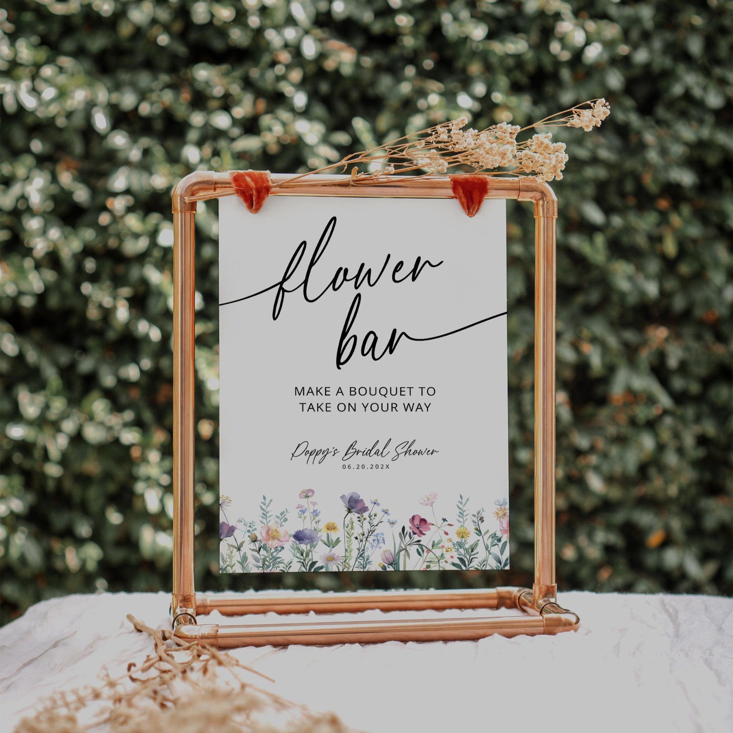 Wildflowers Flower Bar Sign – Editable Canva Template for Bridal Shower