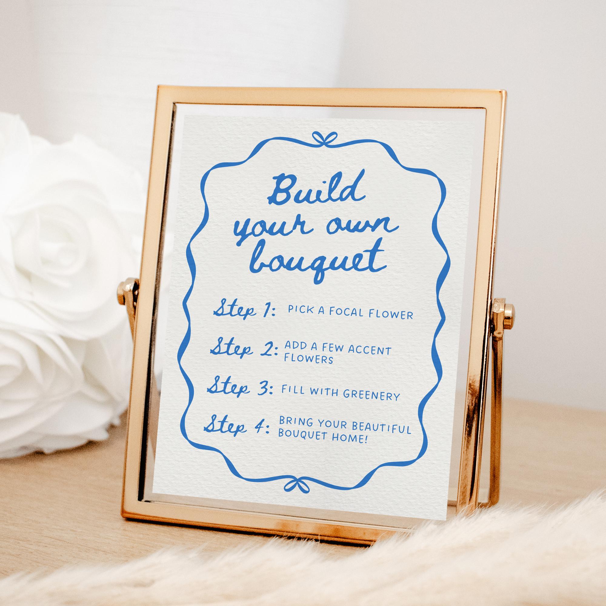 Build Your Own Bouquet Sign – Hand Drawn Flower Bar Canva Template for Bridal Shower or Baby Shower