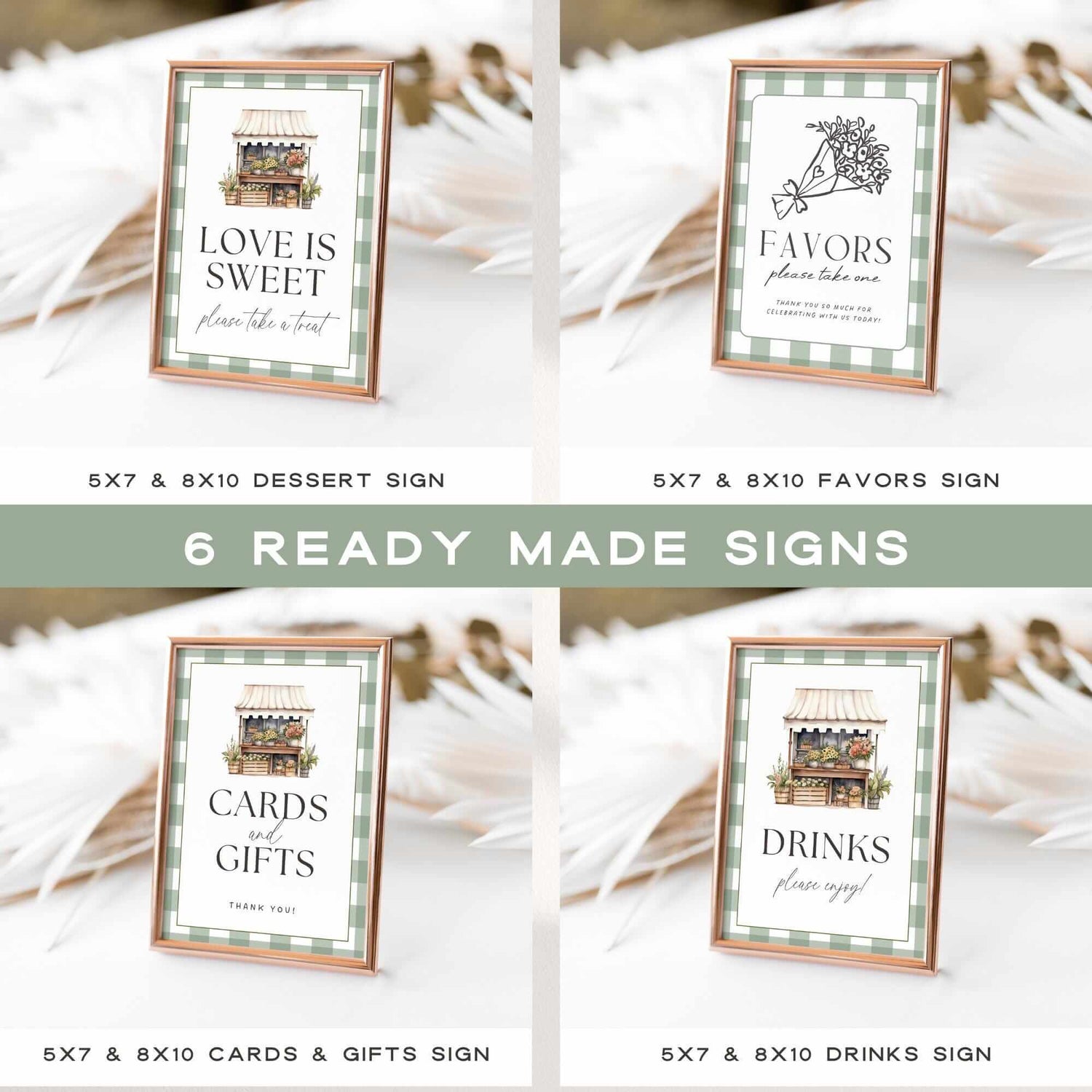 Fresh Off The Market Bridal Shower Template Bundle, Farmers Market Bridal Shower Games, Engagement Party Decor, Green Plaid Editable Canva Templates