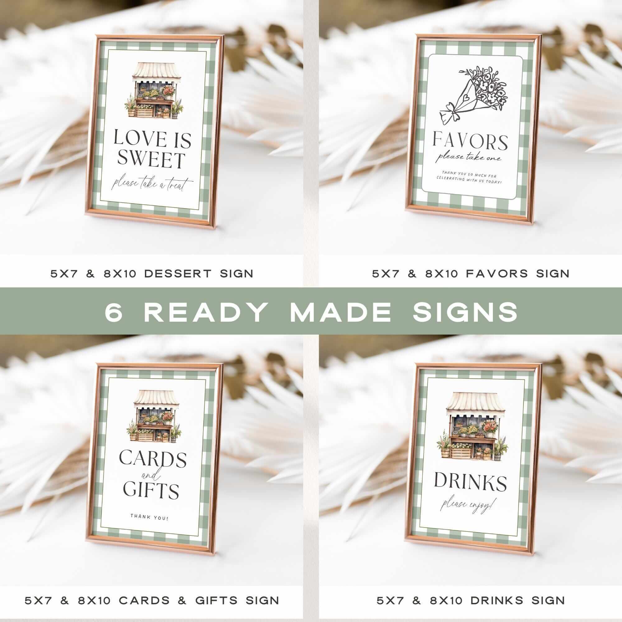 Fresh Off The Market Bridal Shower Template Bundle, Farmers Market Bridal Shower Games, Engagement Party Decor, Green Plaid Editable Canva Templates