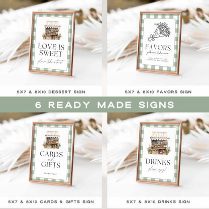Fresh Off The Market Bridal Shower Template Bundle, Farmers Market Bridal Shower Games, Engagement Party Decor, Green Plaid Editable Canva Templates