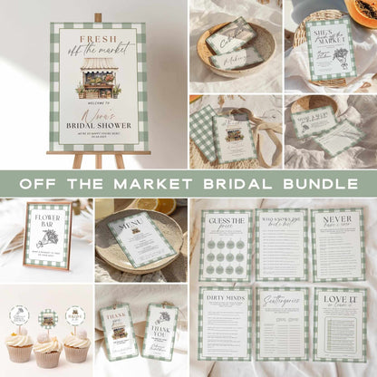 Fresh Off The Market Bridal Shower Template Bundle, Farmers Market Bridal Shower Games, Engagement Party Decor, Green Plaid Editable Canva Templates
