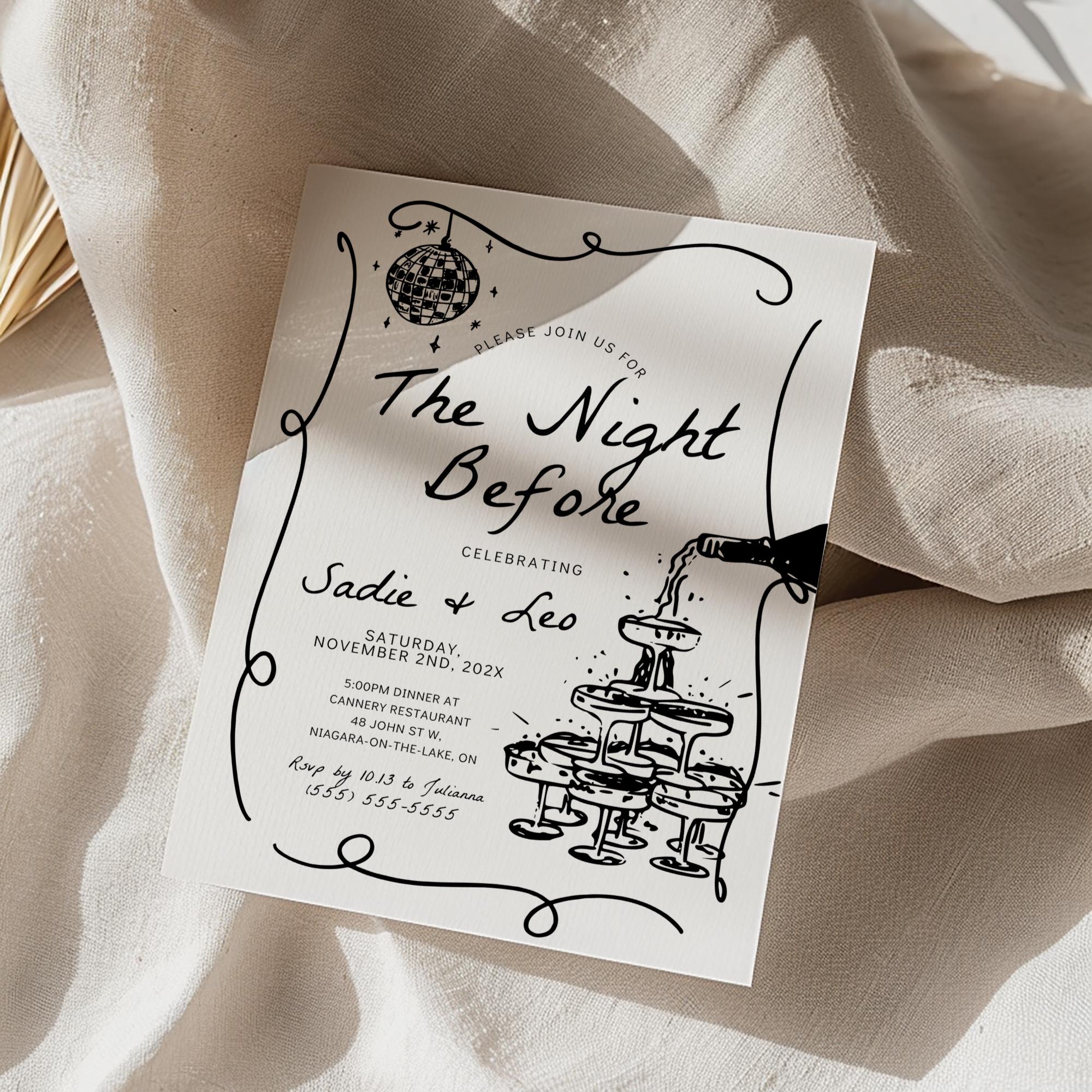 Rehearsal Dinner Invitation – Editable “The Night Before” Canva Template for Wedding or Engagement Party