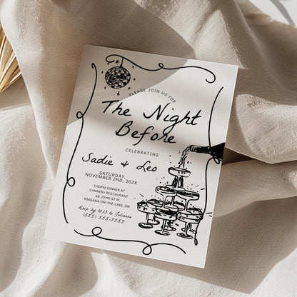 Rehearsal Dinner Invitation – Editable “The Night Before” Canva Template for Wedding or Engagement Party
