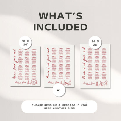 That’s Amore Wedding Seating Chart – Editable Canva Template with Hand-Drawn Whimsical Italian Design