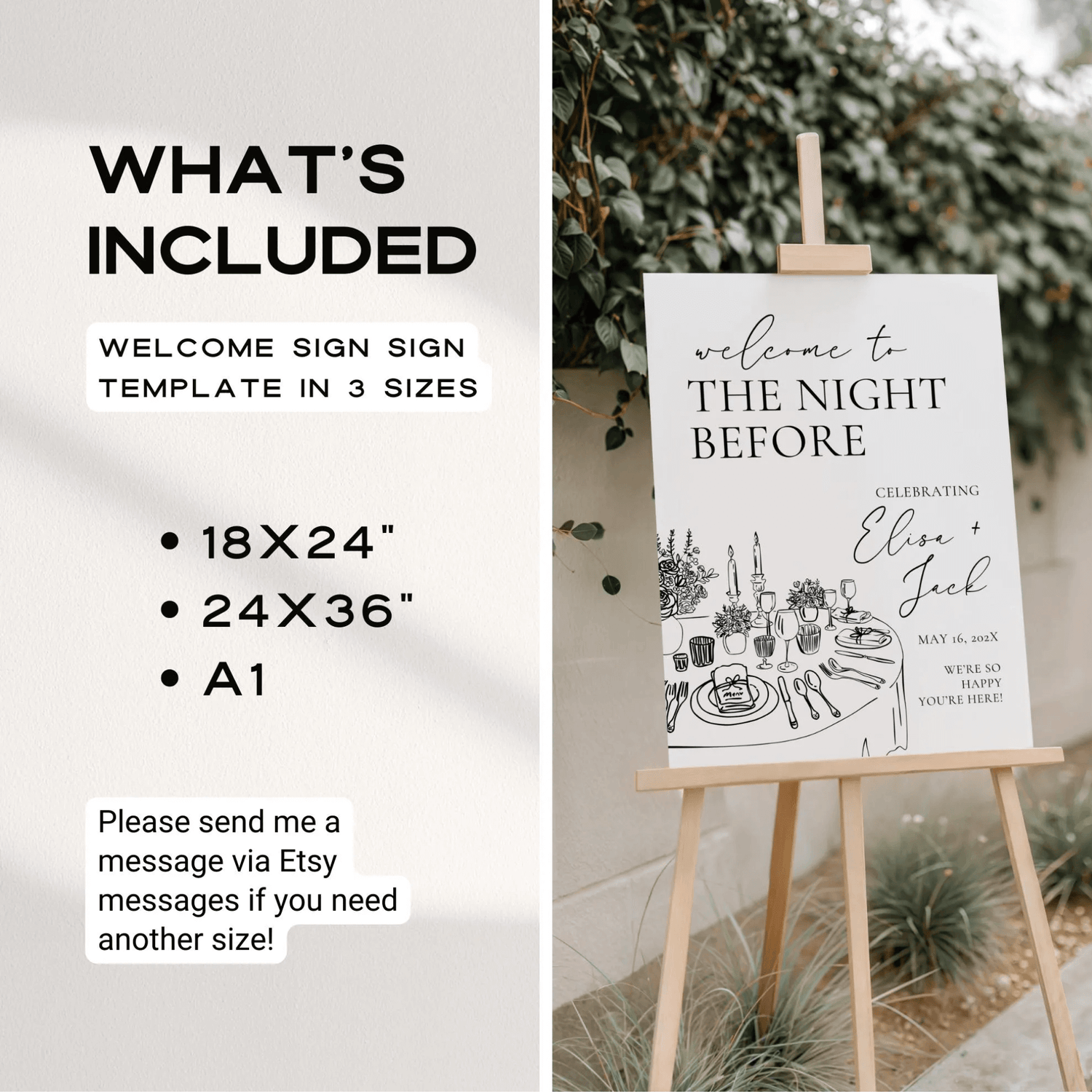 Night Before Rehearsal Dinner Welcome Sign – Editable Canva Template