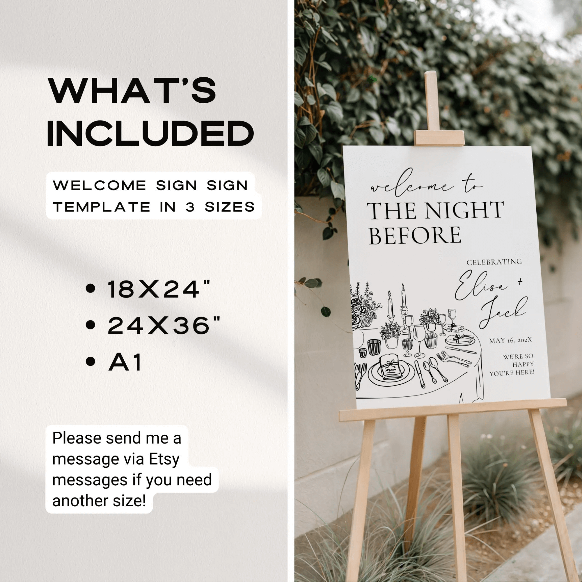 Night Before Rehearsal Dinner Welcome Sign – Editable Canva Template