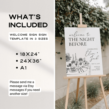 Night Before Rehearsal Dinner Welcome Sign – Editable Canva Template