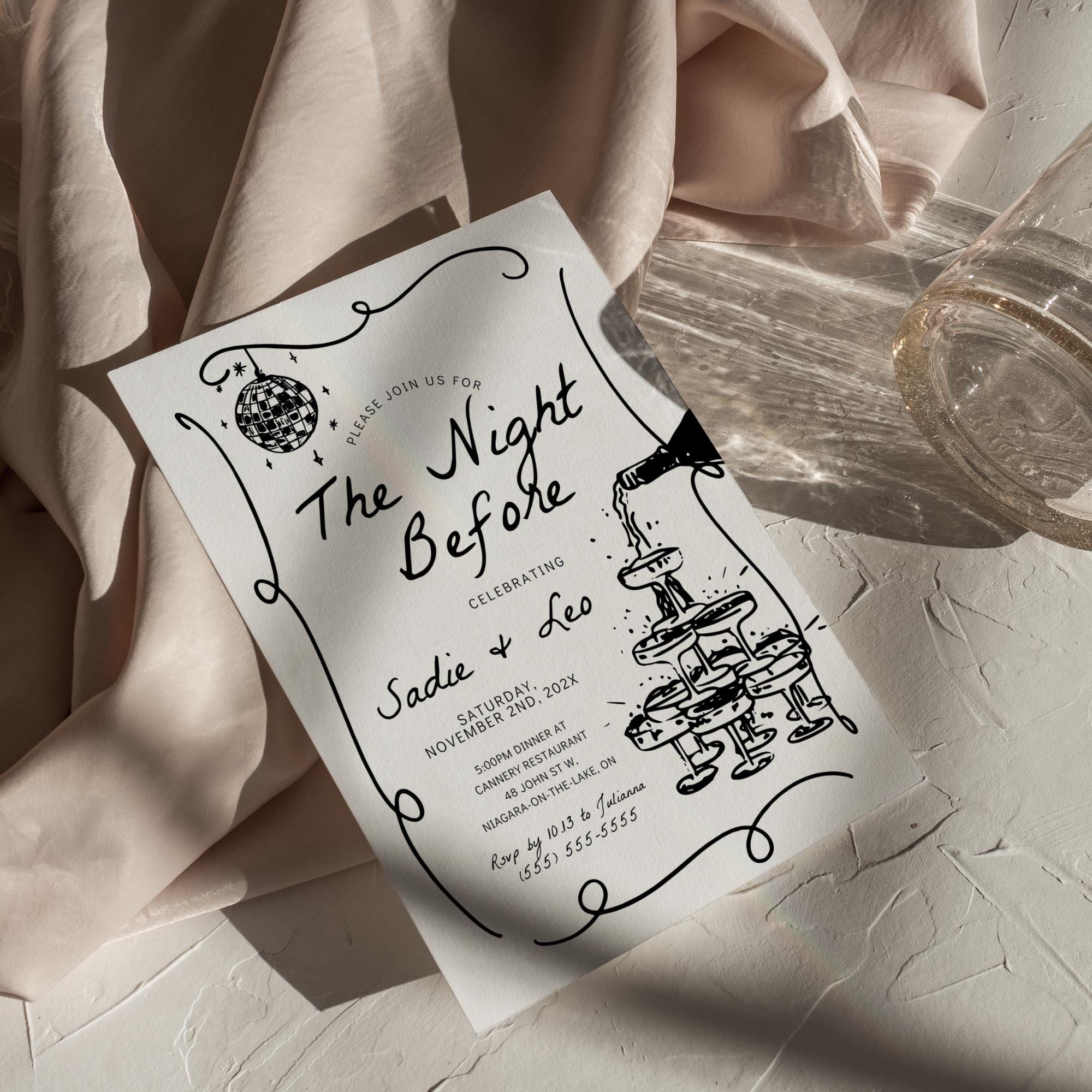 Rehearsal Dinner Invitation – Editable “The Night Before” Canva Template for Wedding or Engagement Party
