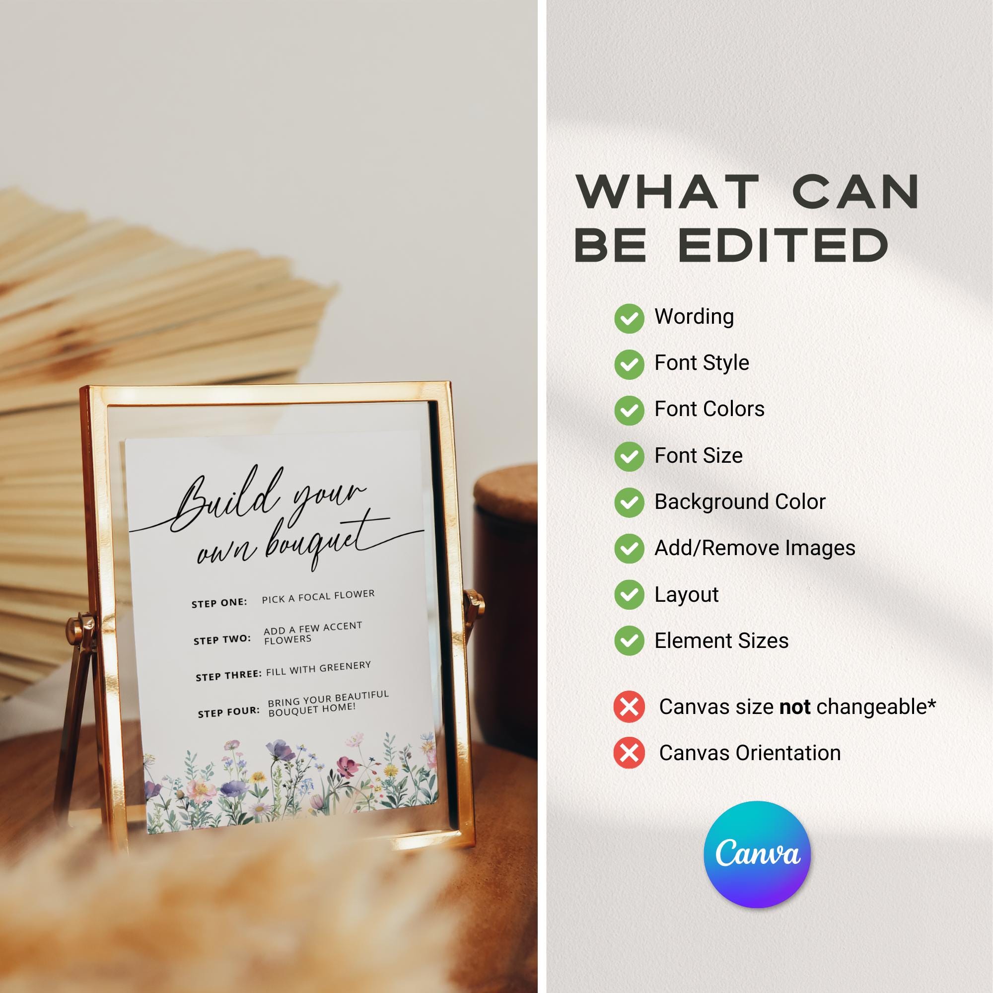 Wildflowers Build Your Own Bouquet Sign – Editable Canva Template