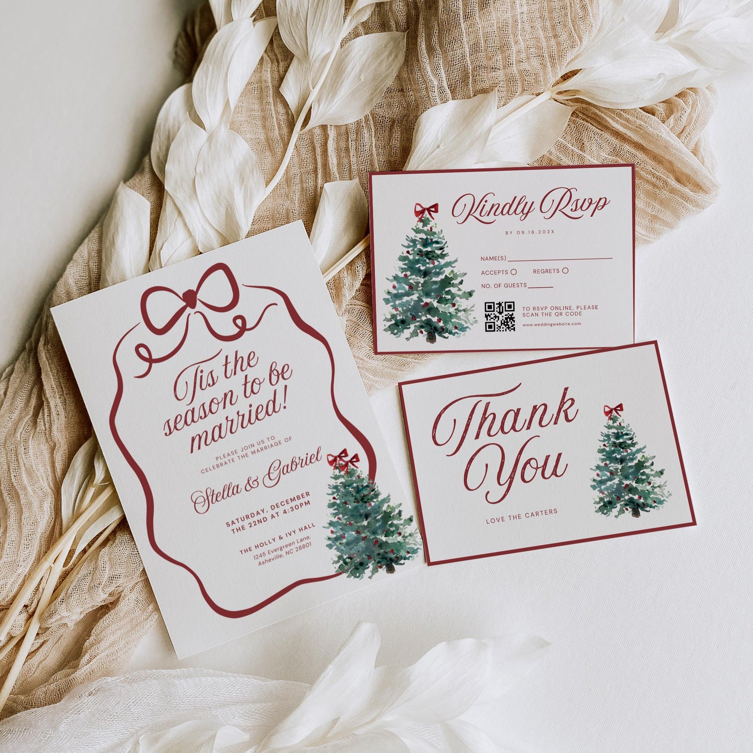 Christmas Wedding Invitation Suite Template – Elegant Holiday Wedding Canva Set