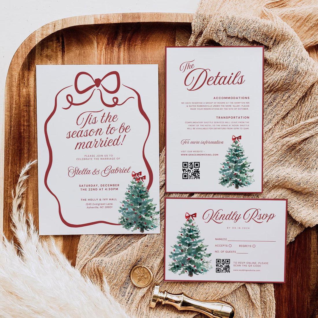 Christmas Wedding Invitation Suite Template – Elegant Holiday Wedding Canva Set