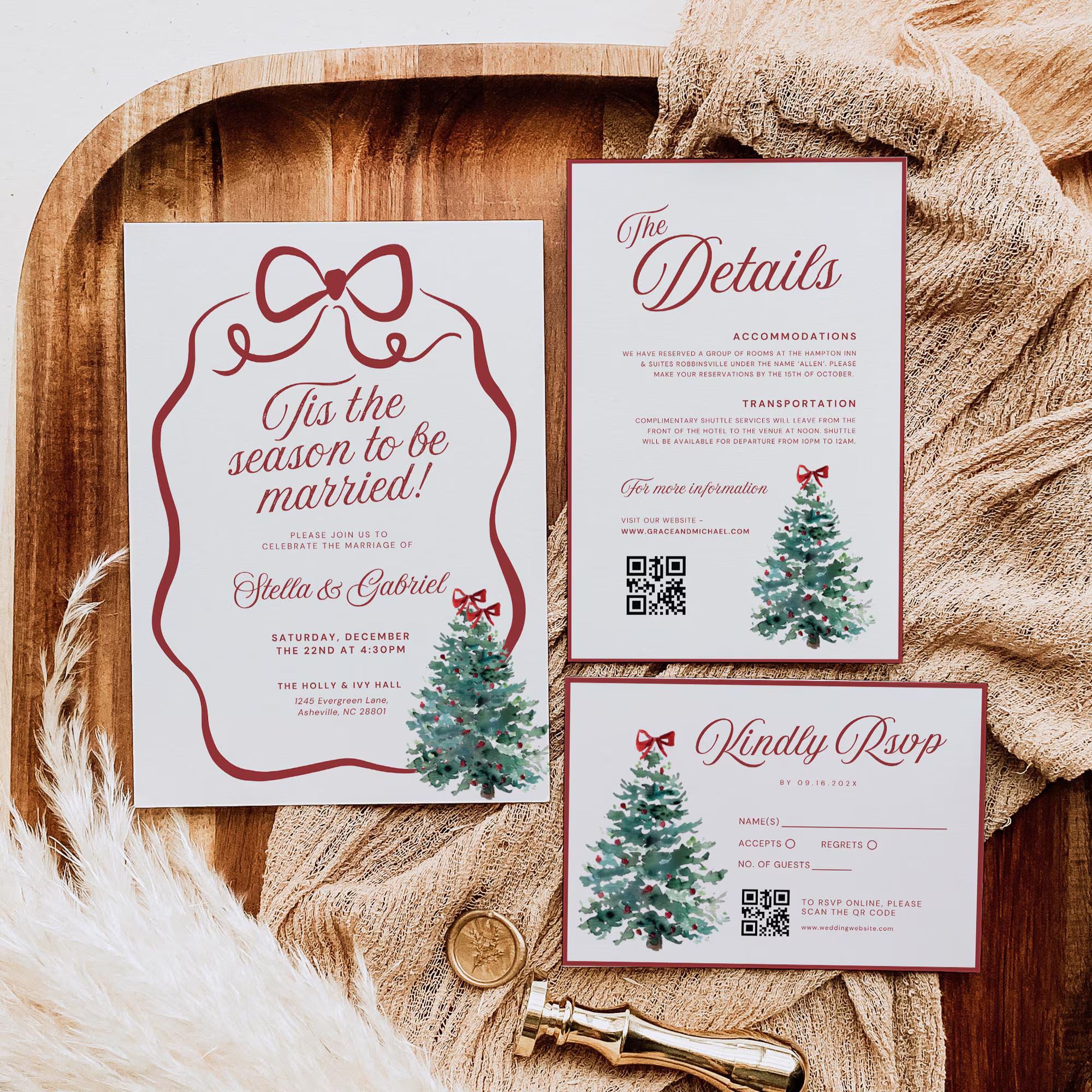 Christmas Wedding Invitation Suite Template – Elegant Holiday Wedding Canva Set