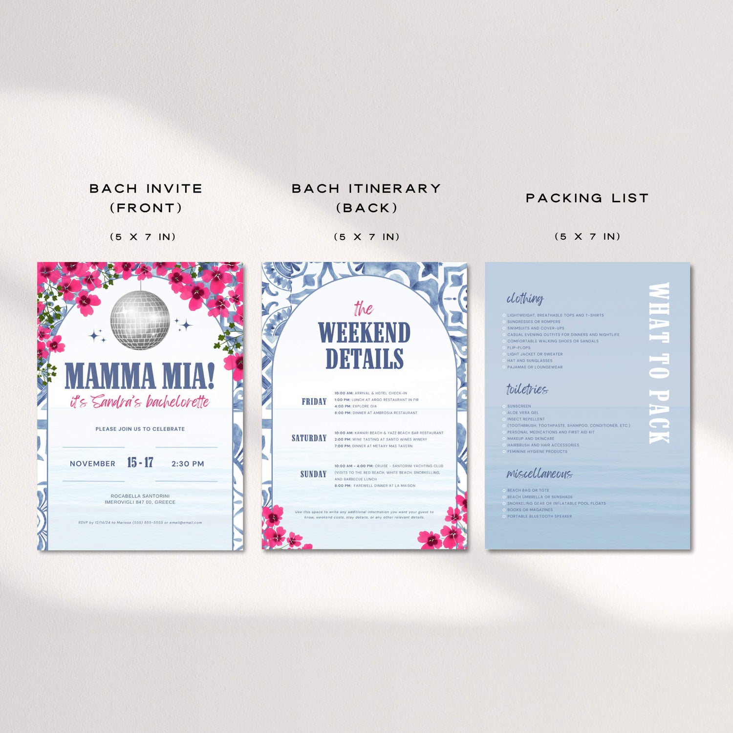 Mamma Mia Bachelorette Itinerary – Editable Canva Travel Schedule for Dancing Queen Party