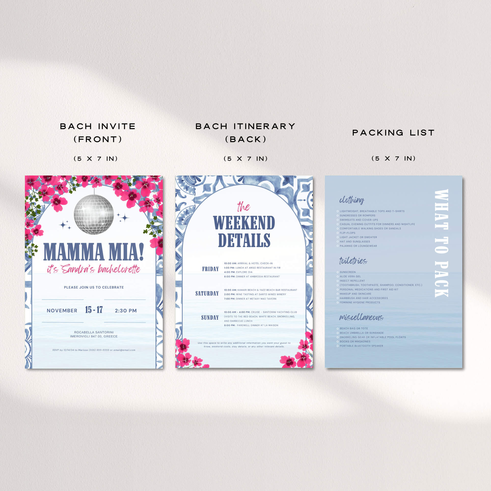 Mamma Mia Bachelorette Itinerary – Editable Canva Travel Schedule for Dancing Queen Party