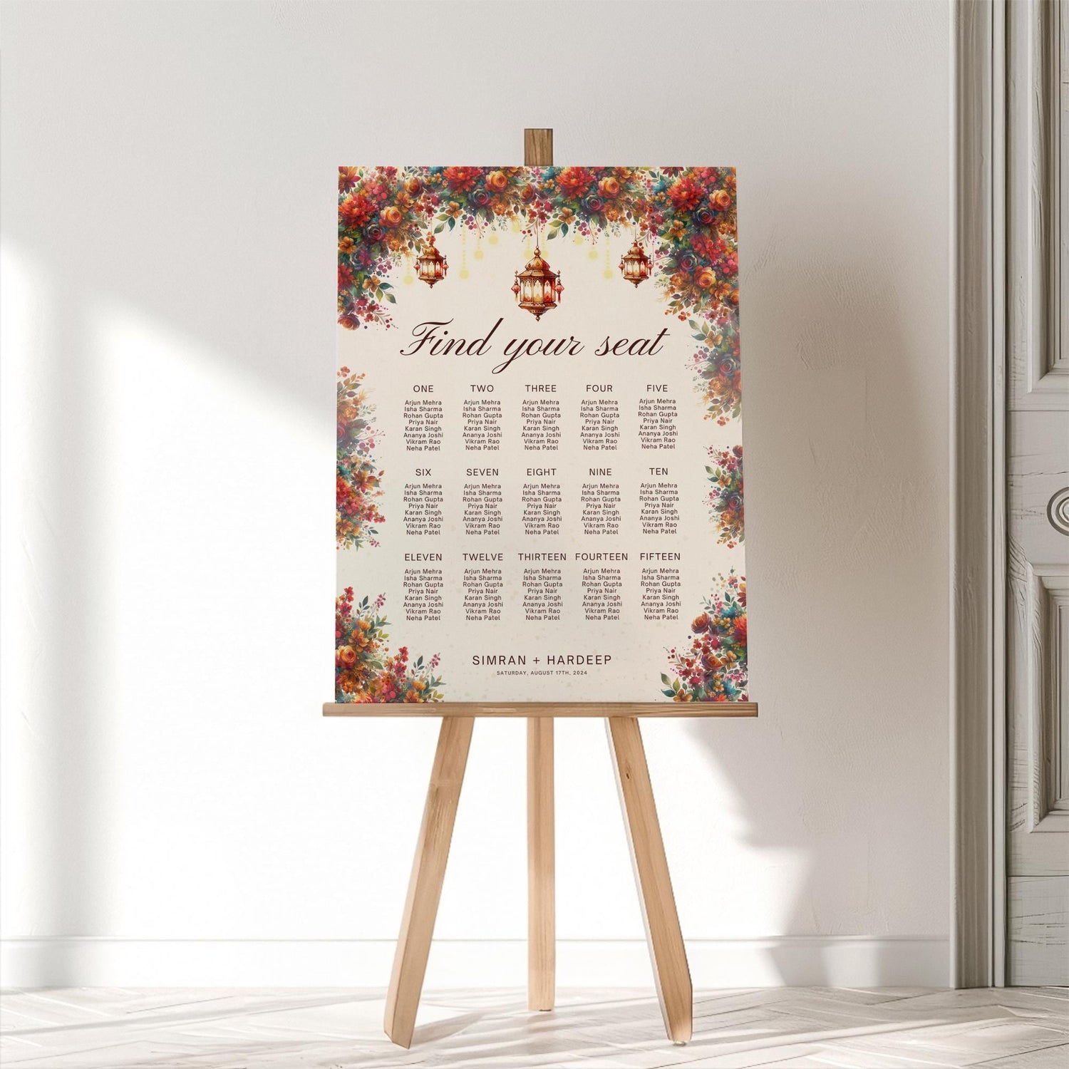 Indian Wedding Seating Chart Template – Editable Canva Sign for Reception or Sangeet