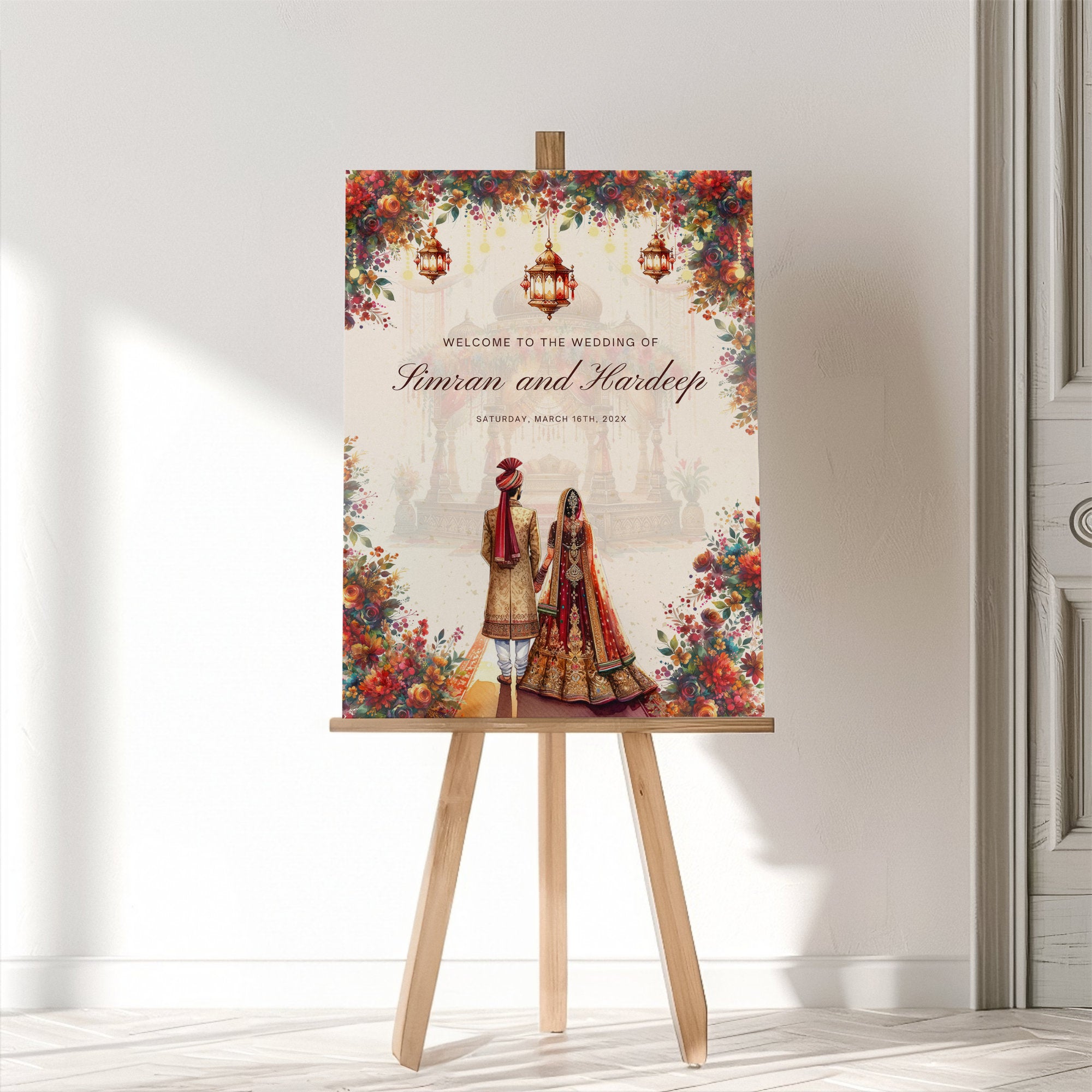 Indian Wedding Welcome Sign Template – Editable Canva Sign for Hindu Wedding Ceremony or Reception