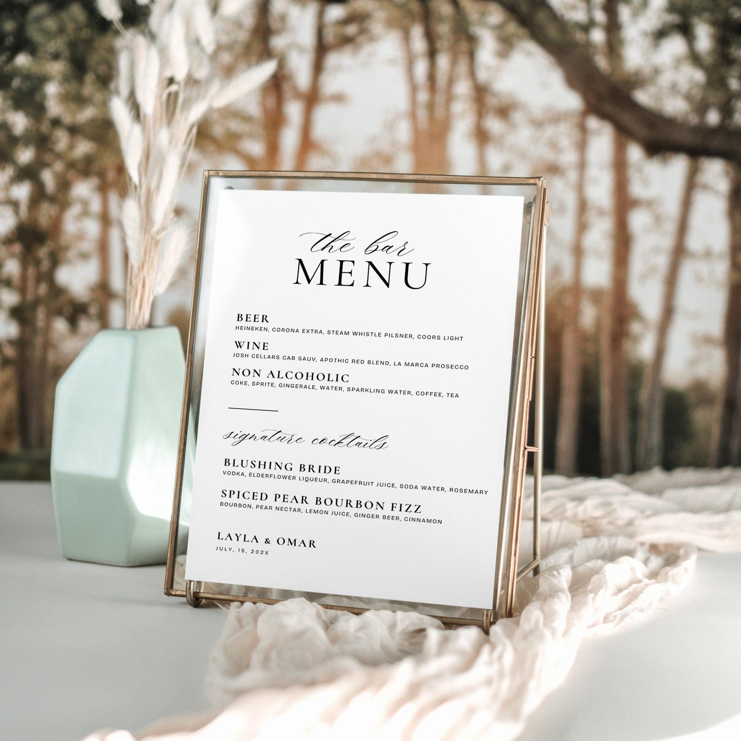 Printable Wedding Bar Menu Sign Template – Modern Minimalist Bar Menu