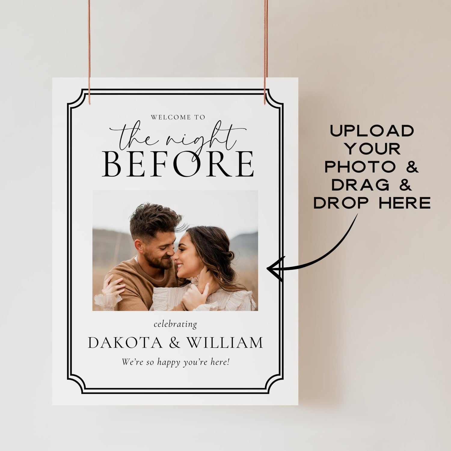 The Night Before Rehearsal Dinner Welcome Sign Template – Editable Photo Sign Canva