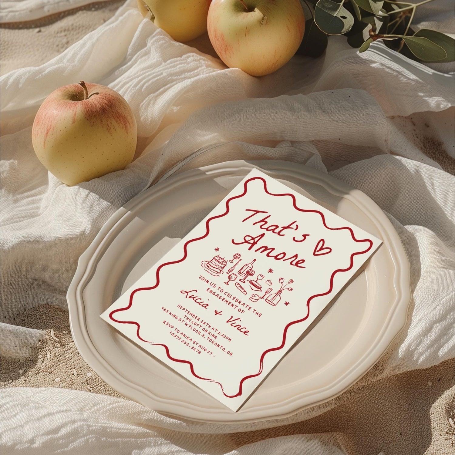 That’s Amore Engagement Party Invitation – Wavy Hand-Drawn Italian Bridal Shower Canva Template