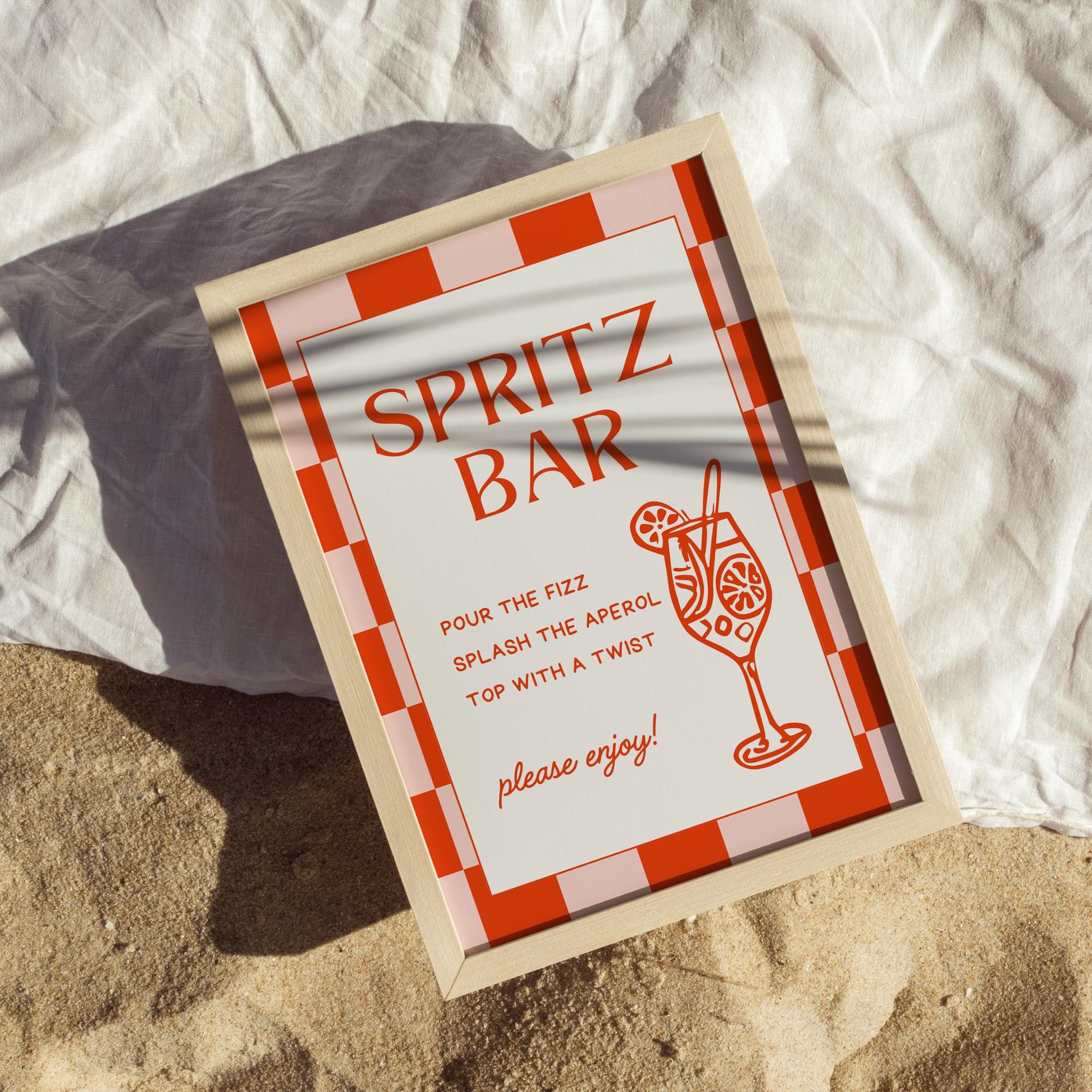 Spritz Bar Sign Template – Aperol Spritz Party Sign, Summer Wedding &amp; Bachelorette Bar Decor – Editable Canva Printable