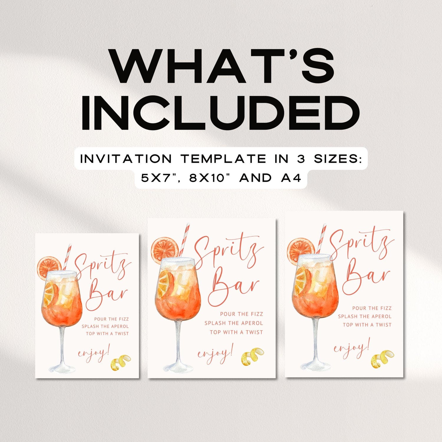 Aperol Spritz Bar Sign – Editable Watercolor Canva Template for Wedding or Shower