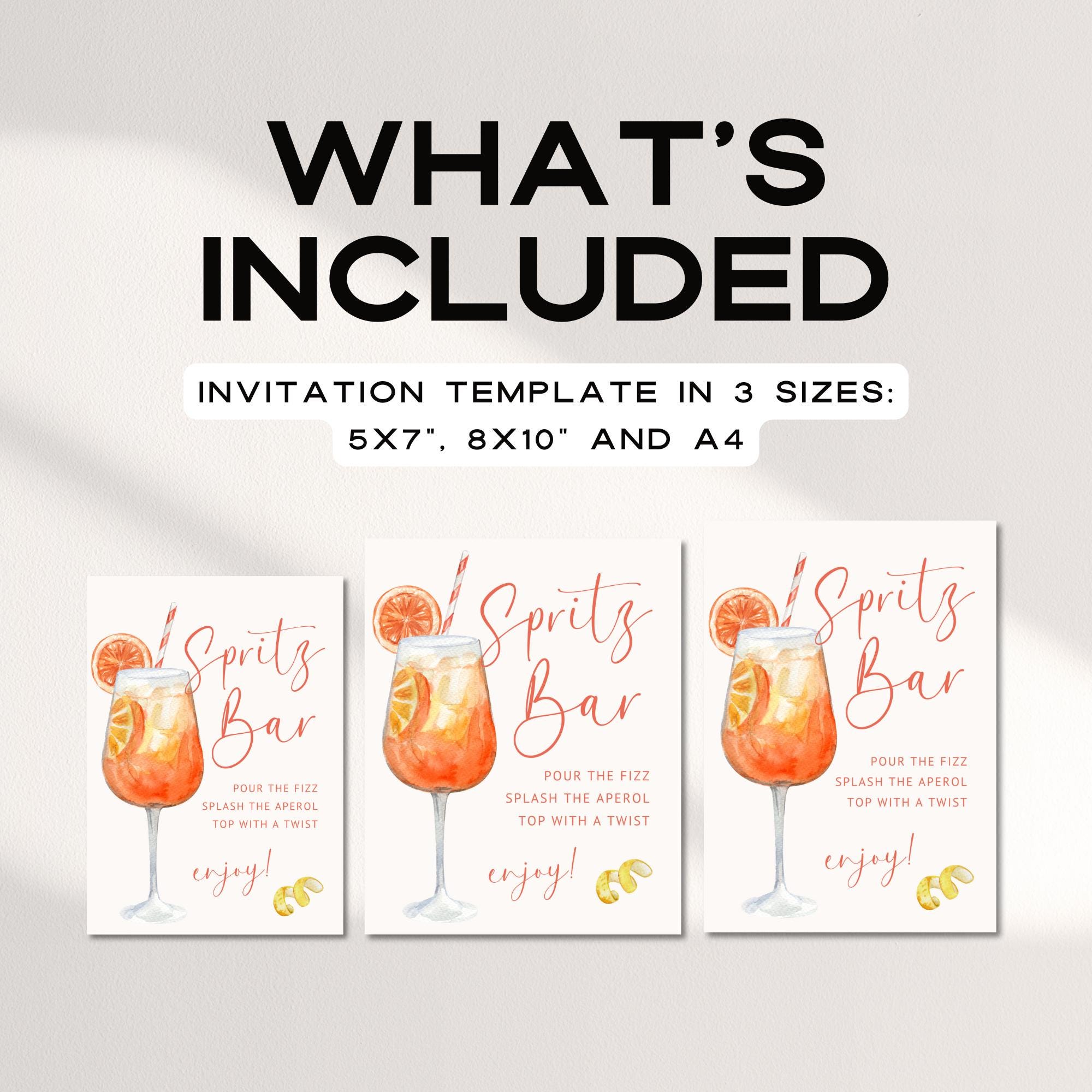 Aperol Spritz Bar Sign – Editable Watercolor Canva Template for Wedding or Shower
