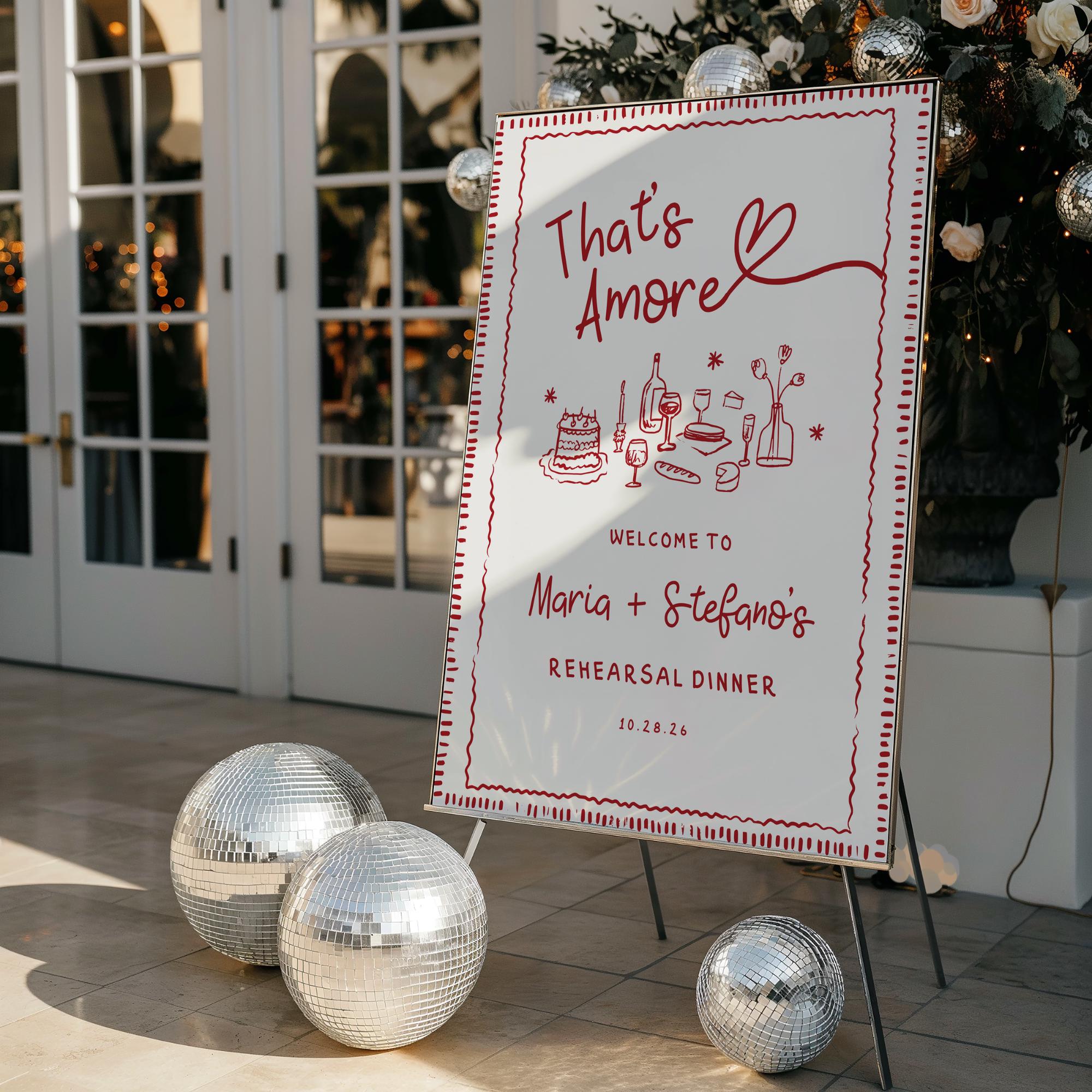That’s Amore Rehearsal Dinner Welcome Sign – Editable Canva Template for Engagement or Wedding Events