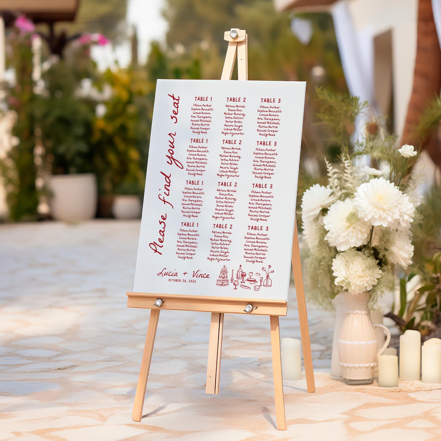 That’s Amore Wedding Seating Chart – Editable Canva Template with Hand-Drawn Whimsical Italian Design