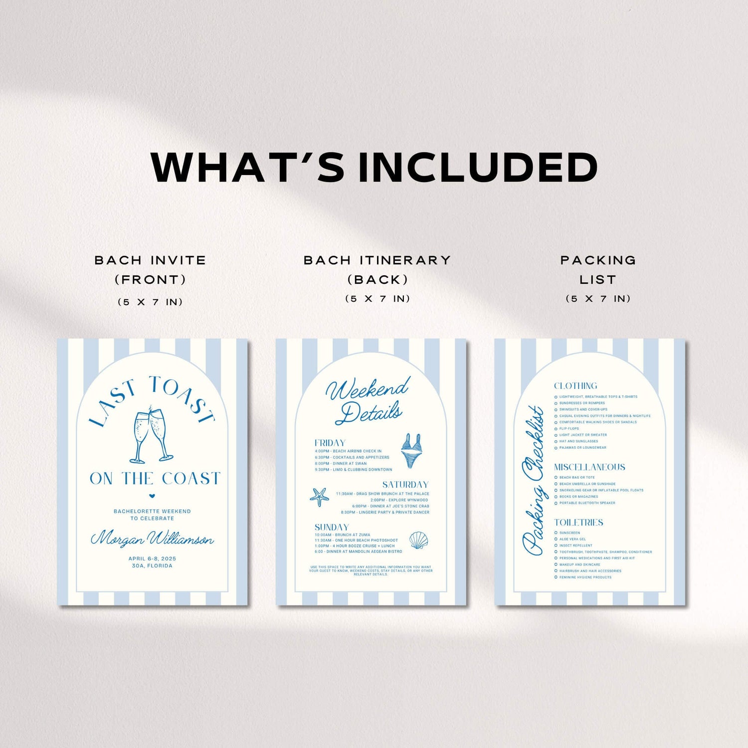 Last Toast on the Coast Bachelorette Itinerary &amp; Beach Party Invitation – Editable 30A Bachelorette Invitation Template – Customizable Canva Design