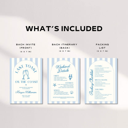Last Toast on the Coast Bachelorette Itinerary &amp; Beach Party Invitation – Editable 30A Bachelorette Invitation Template – Customizable Canva Design