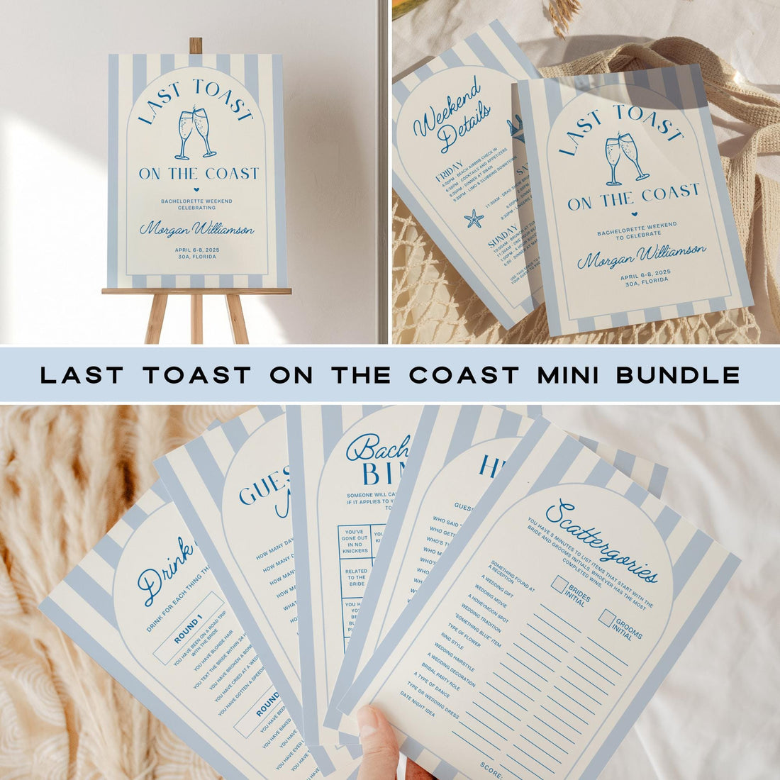 Last Toast On The Coast Bundle, Last Toast Bachelorette Itinerary, Bachelorette Party Game, Ladies Night Games, Bachelorette Sign Canva DIY