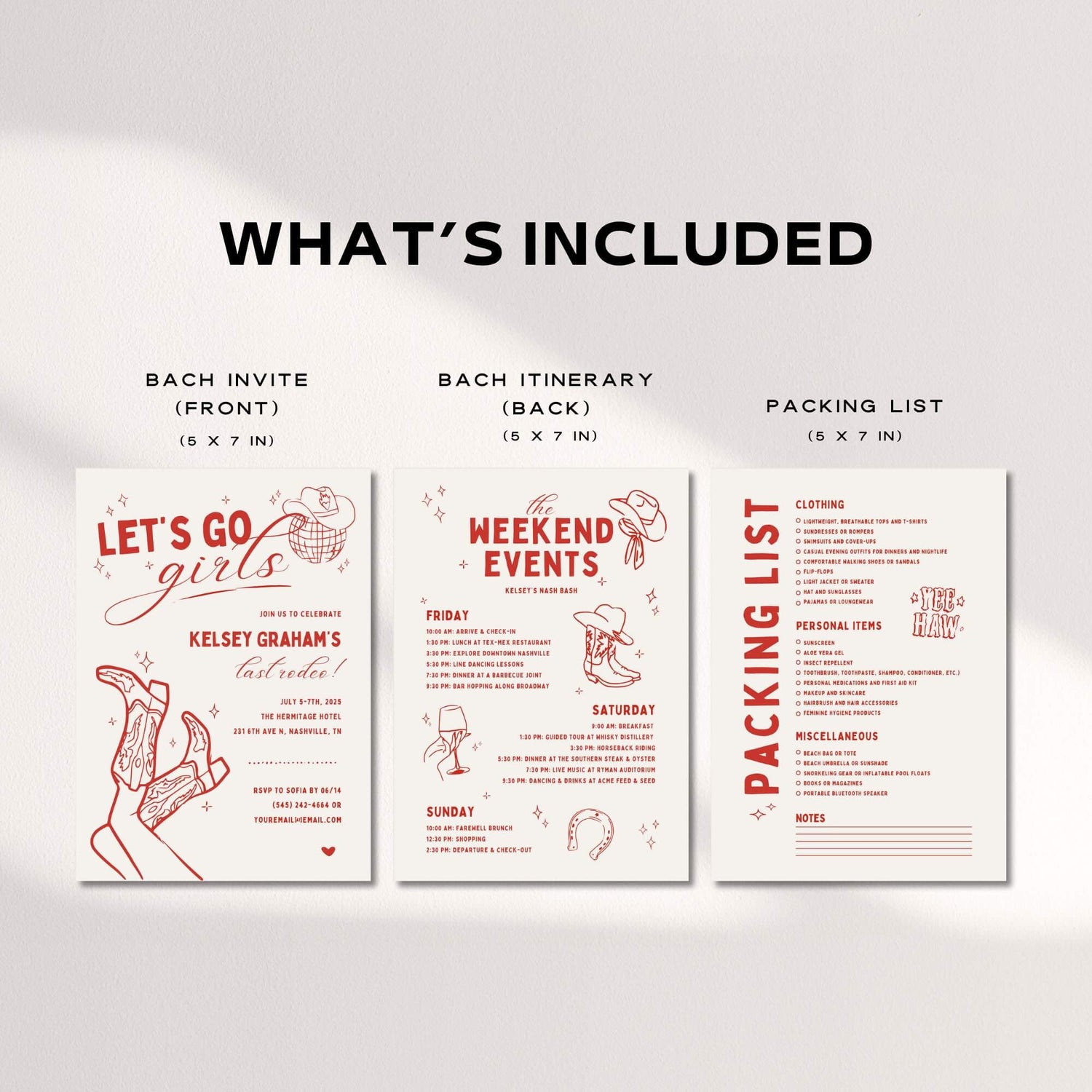 Let’s Go Girls Bachelorette Itinerary Template – Nashville Invitation, Disco Cowgirl, Last Rodeo, Nash Bash Party Printable