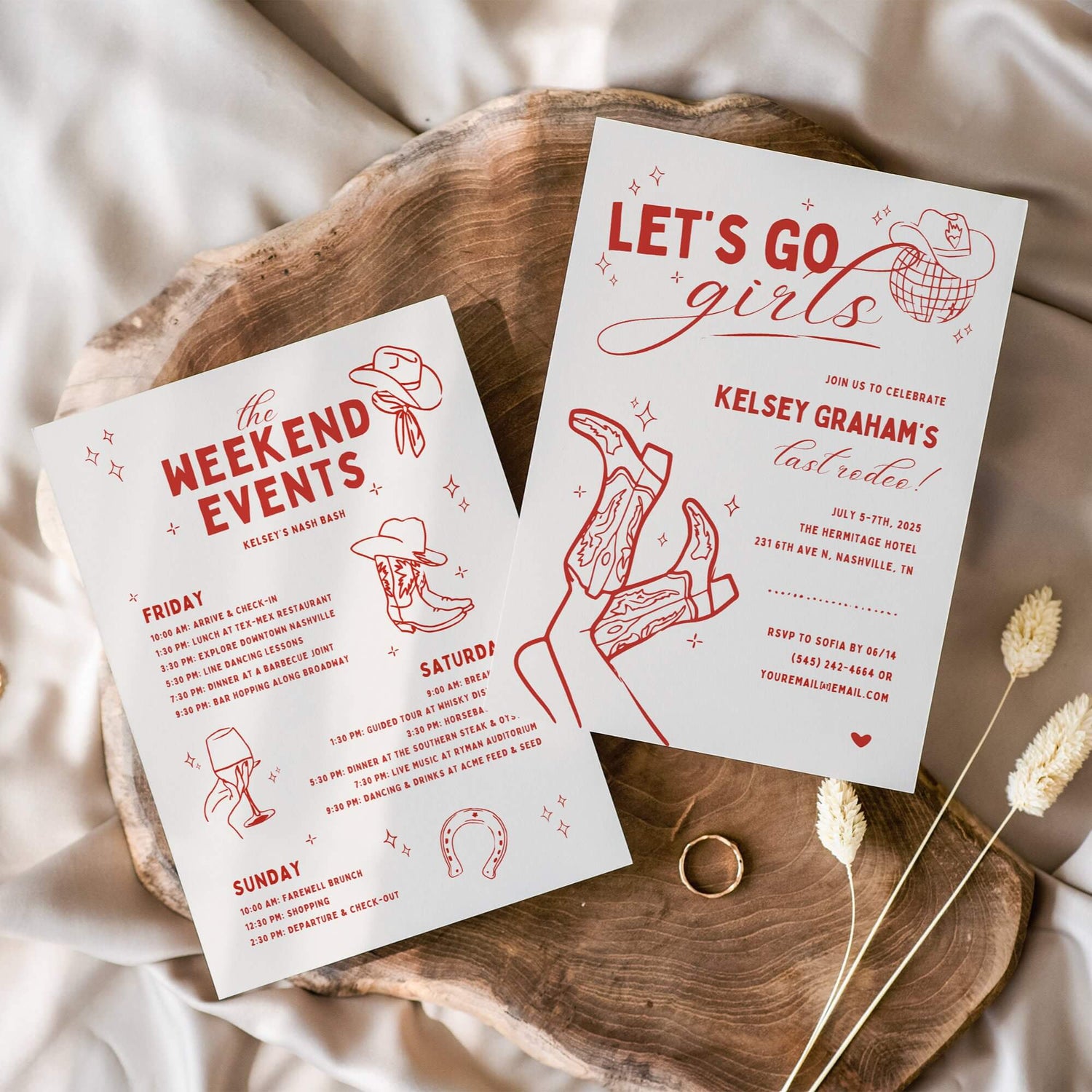Let’s Go Girls Bachelorette Itinerary Template – Nashville Invitation, Disco Cowgirl, Last Rodeo, Nash Bash Party Printable