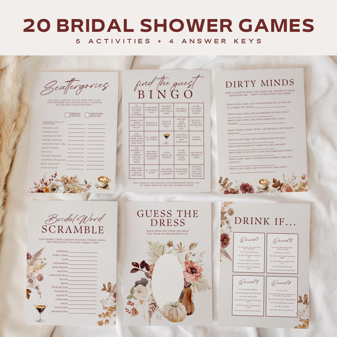 Love is Brewing Bridal Shower Games - Fall Theme Canva Templates
