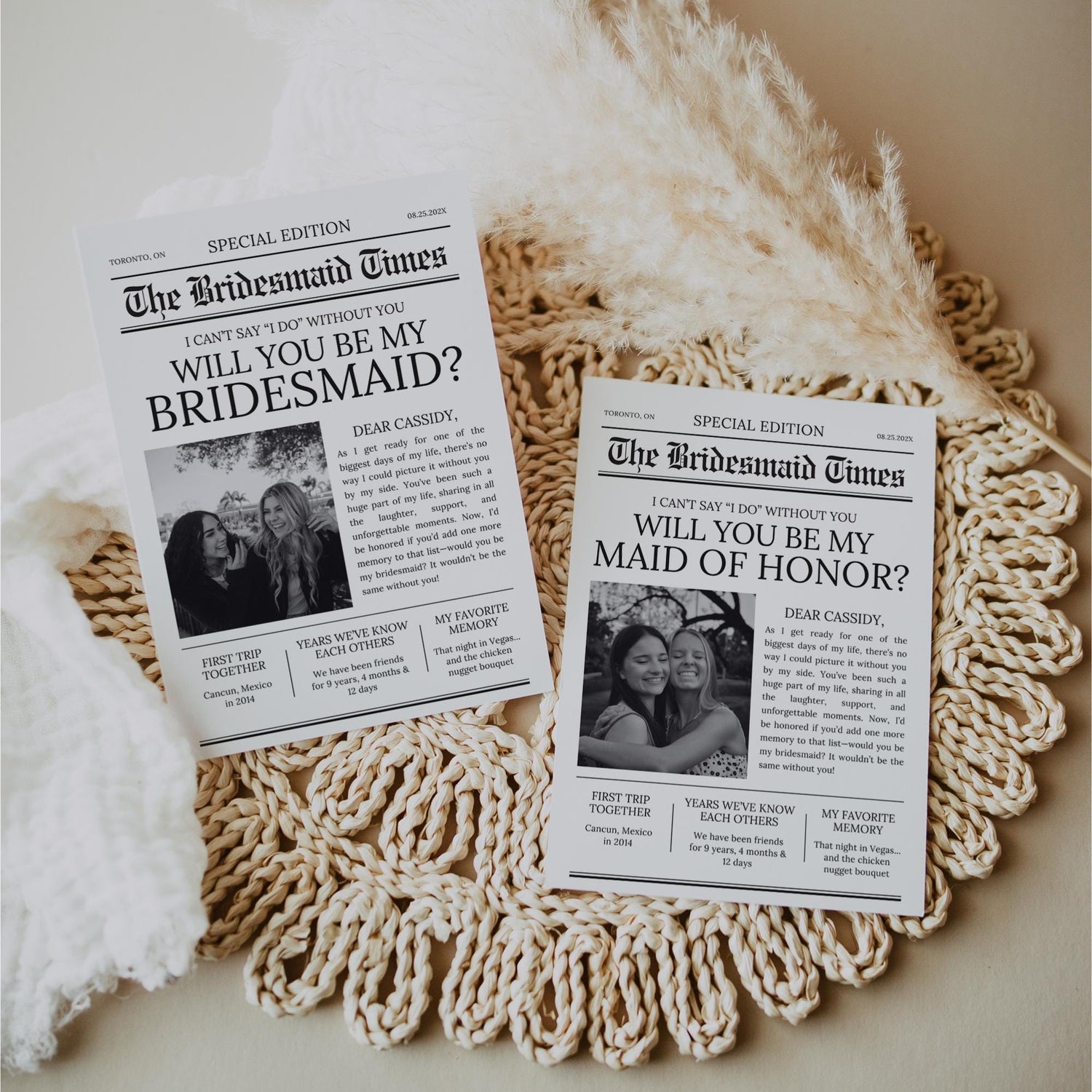 Newspaper Bridesmaid Proposal Card - Editable Canva Template