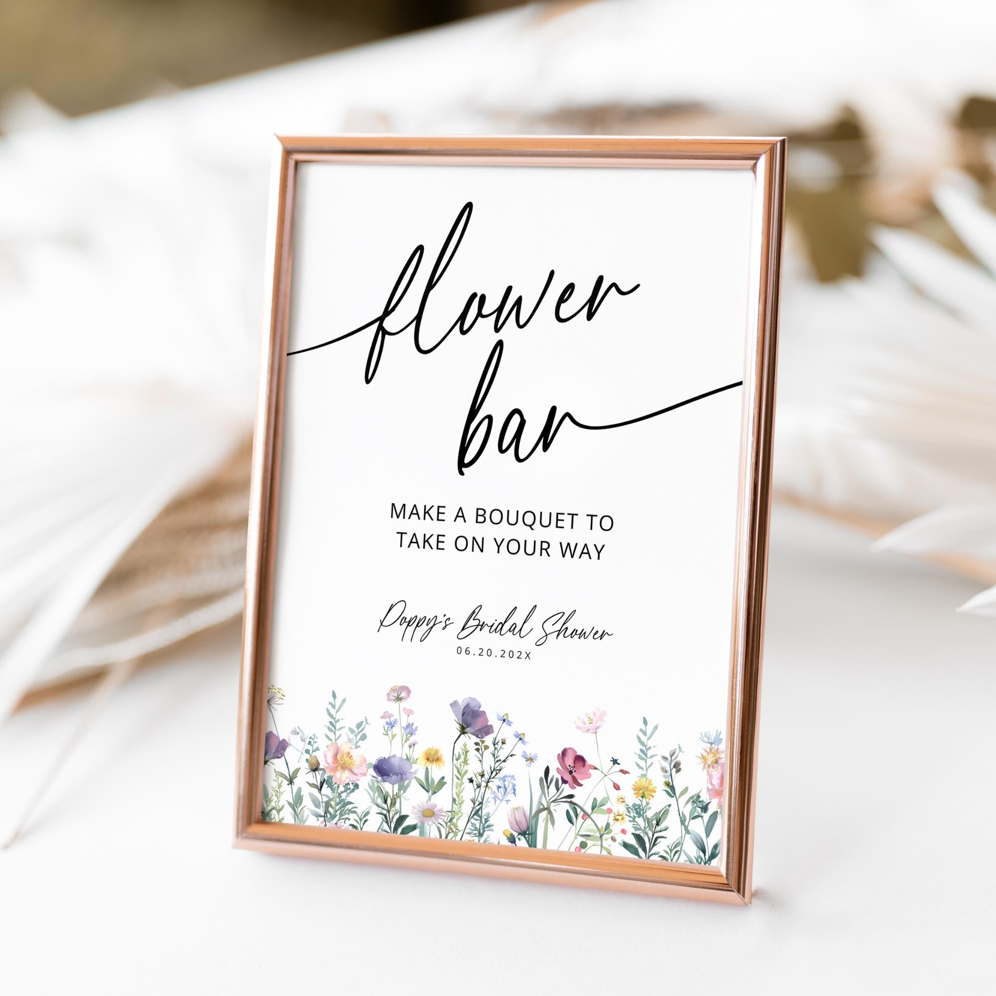 Wildflowers Flower Bar Sign – Editable Canva Template for Bridal Shower