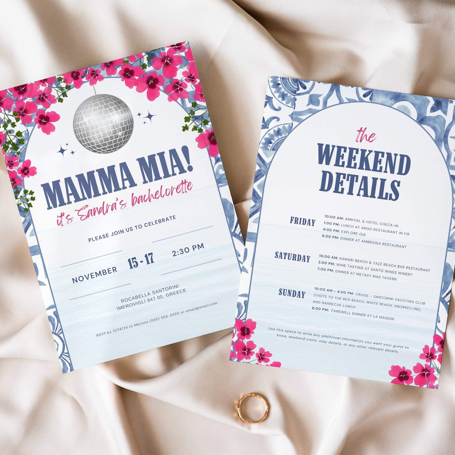 Mamma Mia Bachelorette Itinerary – Editable Canva Travel Schedule for Dancing Queen Party