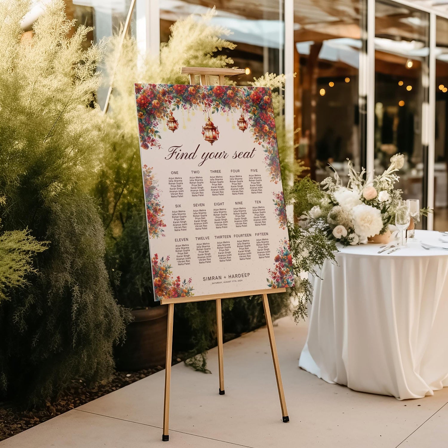 Indian Wedding Seating Chart Template – Editable Canva Sign for Reception or Sangeet