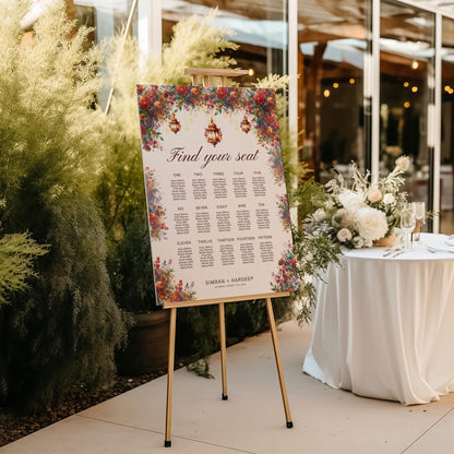 Indian Wedding Seating Chart Template – Editable Canva Sign for Reception or Sangeet