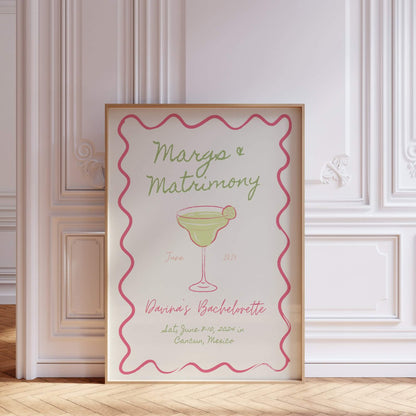 Margaritas and Matrimony Bachelorette Welcome Sign – Editable Final Fiesta Canva Template for Tequila-Themed Party