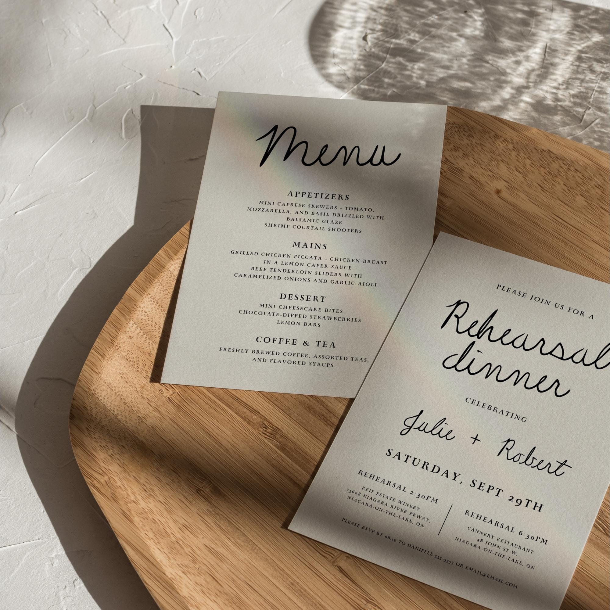 Minimal Rehearsal Dinner Invitation &amp; Menu – Editable Canva Template with Hand-Drawn Details