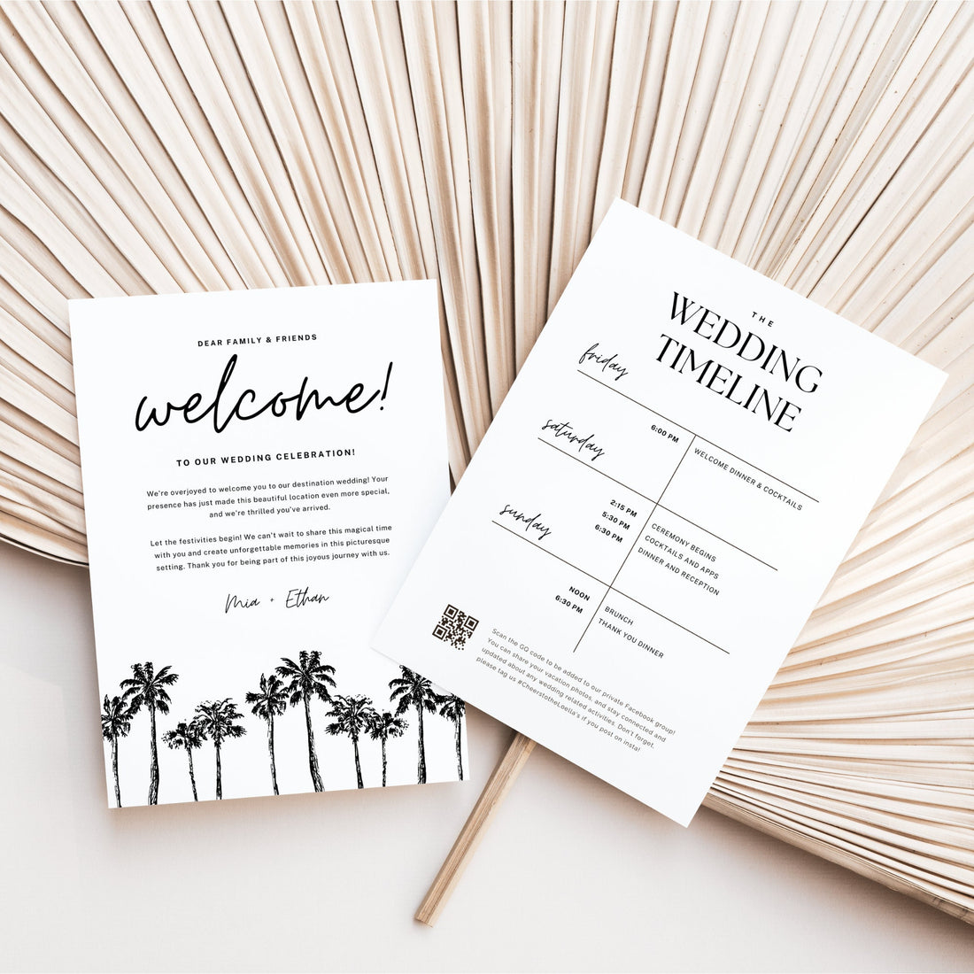 Minimalist Palm Tree Welcome Letter &amp; Wedding Itinerary - Canva Template